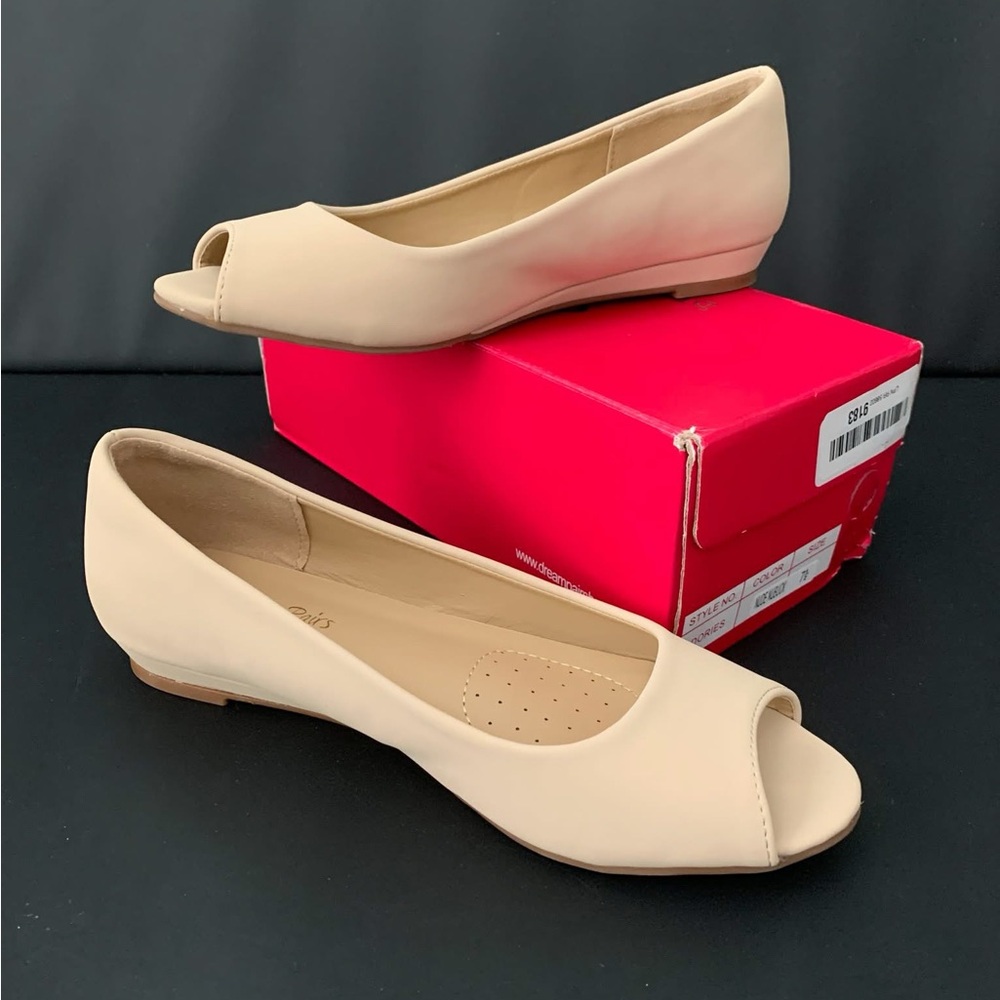 Dream Pairs Cream Open Toe Wedge Dress Shoe